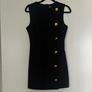 Commense Black Mini Dress with Gold Buttons